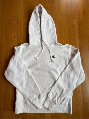 Champion Reverse Weave White Hoodie, Men’s M, Excellent Condition